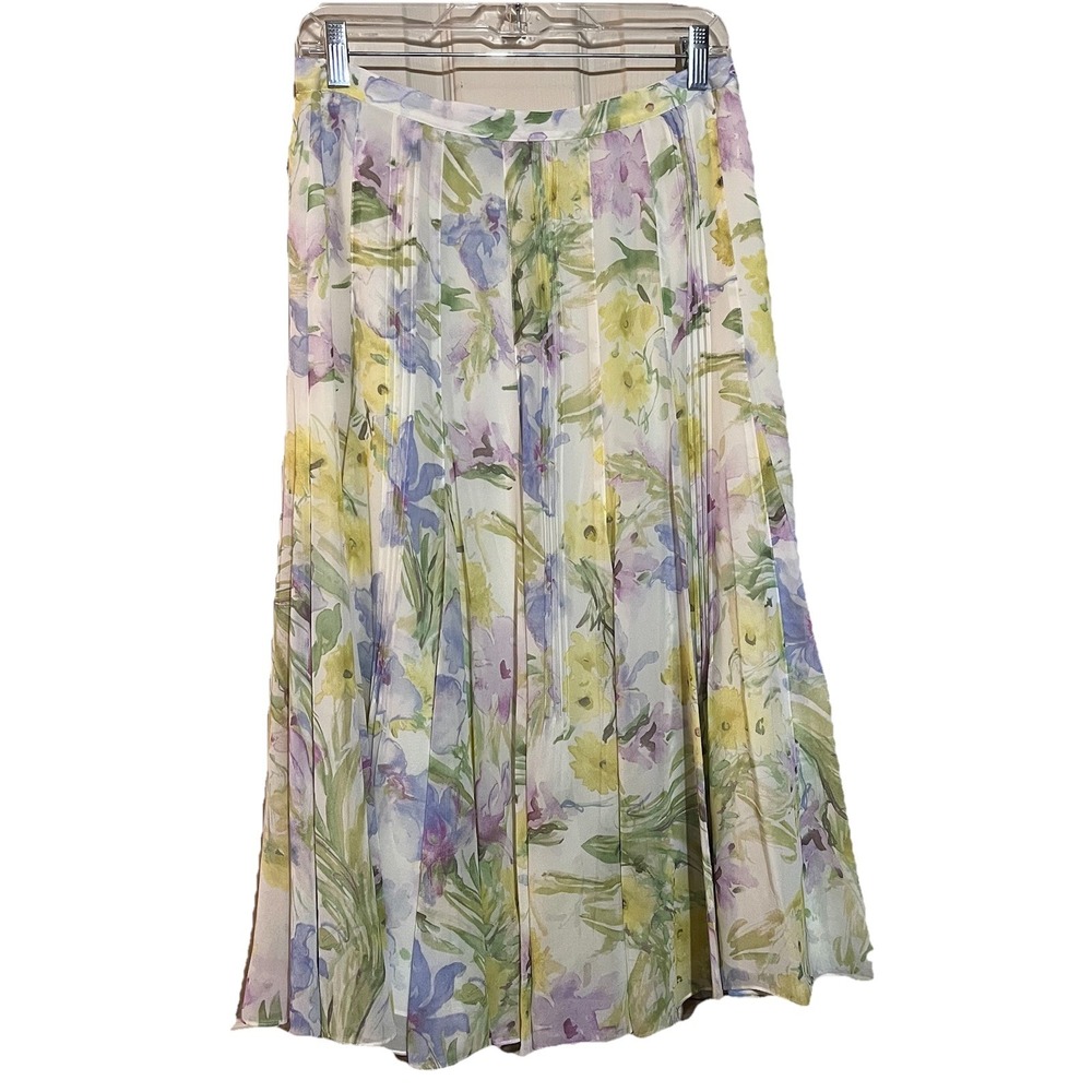 VTG Y2K Floral Fairy Midi Skirt Women's 8 (Med) Pleated Flowy Soft Feminine Girl